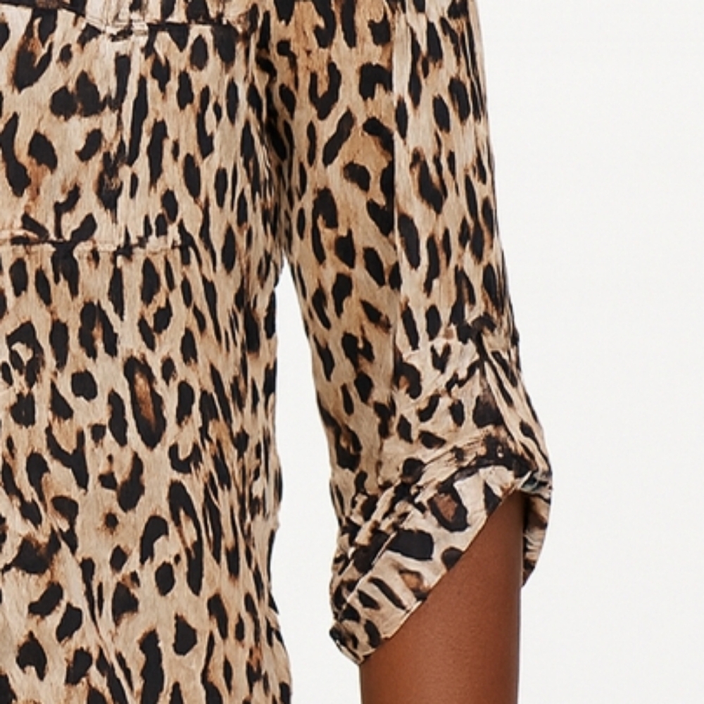 White House Black Market Cris Cross Cheetah Print Blouse Top Black Tan 2 - Picture 13 of 14